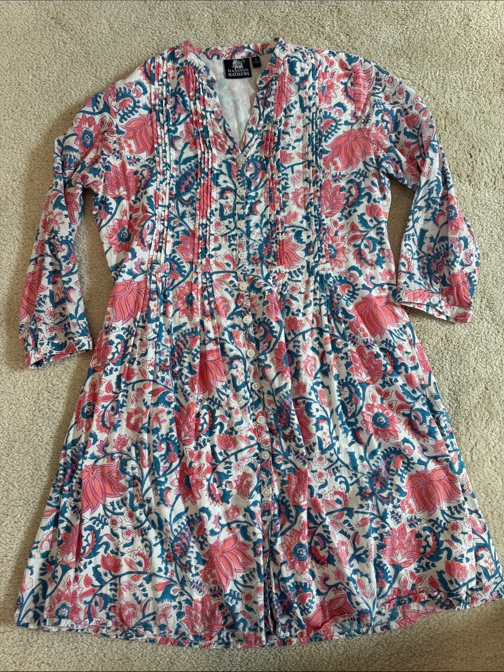 Madison Mathews Blue & Pink Floral Cotton dress size small